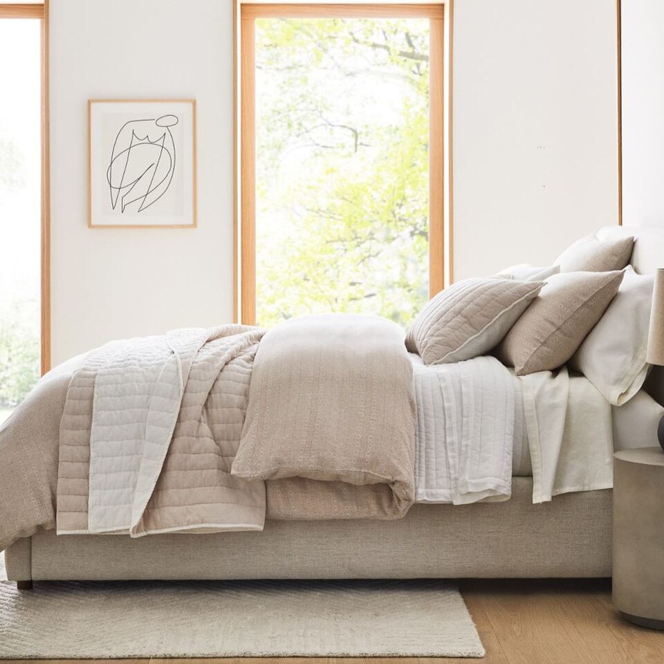 European Flax Linen Cotton Pick Stitch Bedspread & Pillowcases West